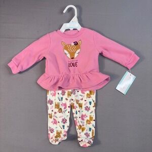 Baby Gear Girl 3-6M Pink Fleece Deer Peplum Top and Footed Leggings Set NWT